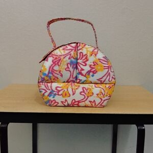 Floral Round Top-Handle Jewelry Travel Case Pink Yellow Blue Pattern – EUC